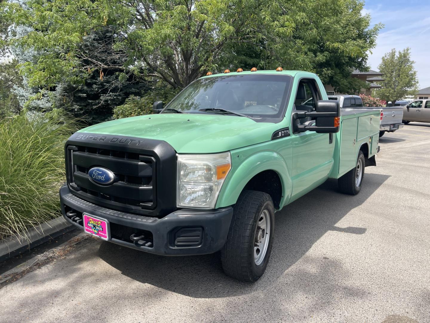 2011 Forest Service Green /Grey Ford F-350 SD XL 4WD (1FDRF3F68BE) with an 6.2L V8 OHV 16V engine, 6A transmission, located at 813 E Fairview Ave, Meridian , ID, 83642, (208) 336-8230, 43.618851, -116.384010 - 2011 Regular Cab Ford F350 with a 9' service box, 4x4, A/C. Super cool one ton truck. If you need a good work truck for cheap this is a fantastic option.- Photo#1